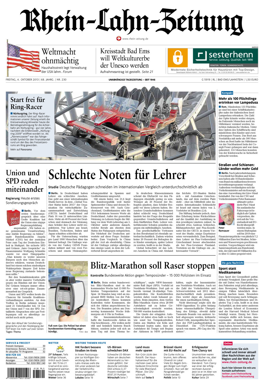 Rhein-Lahn-Zeitung vom Freitag, 04.10.2013
