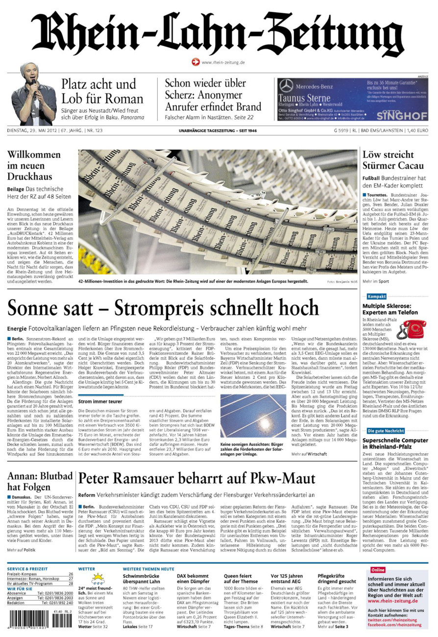 Rhein-Lahn-Zeitung vom Dienstag, 29.05.2012