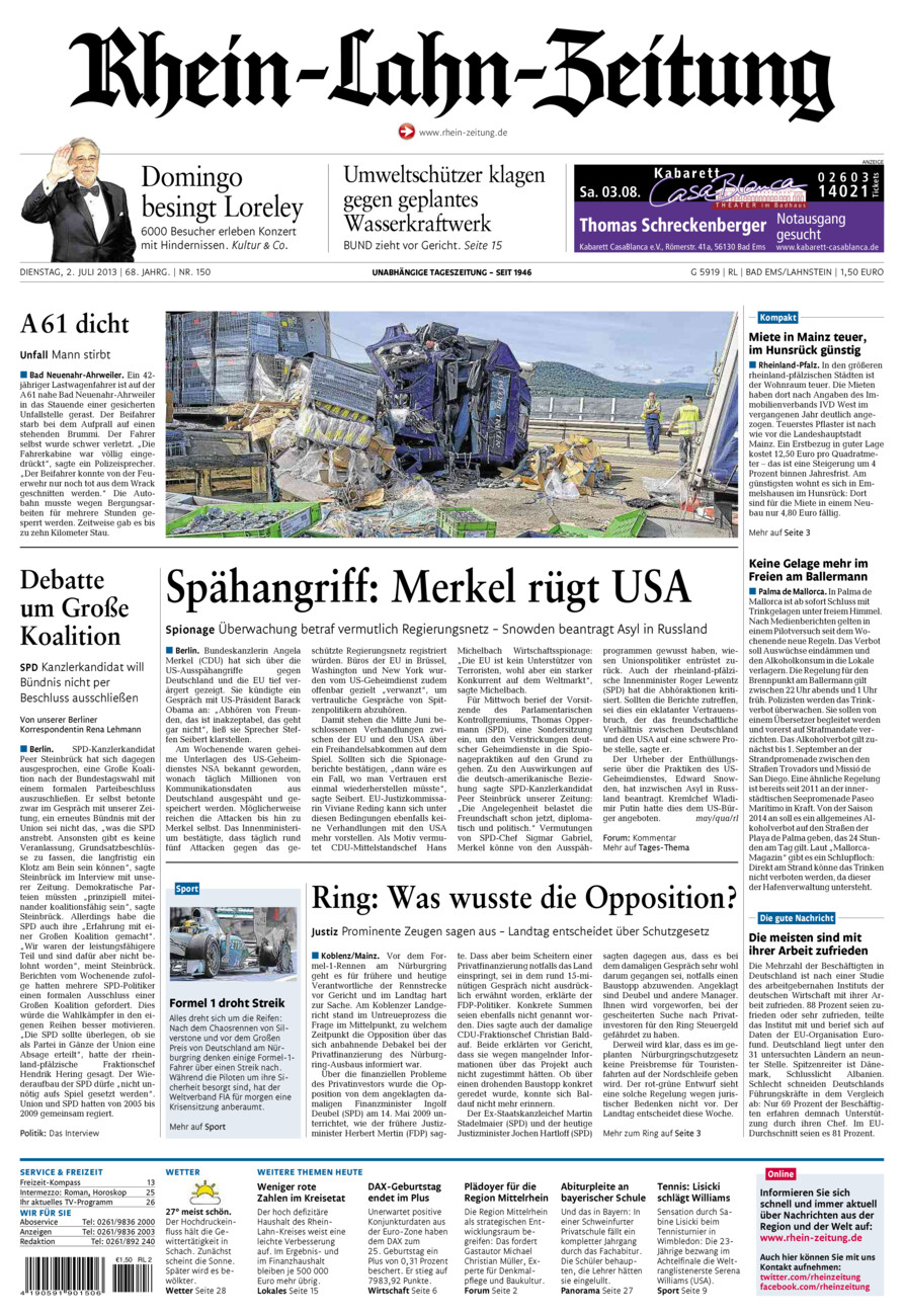 Rhein-Lahn-Zeitung vom Dienstag, 02.07.2013