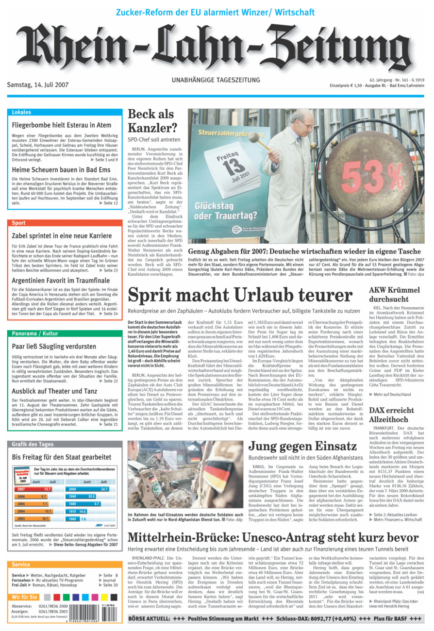 Rhein-Lahn-Zeitung vom Samstag, 14.07.2007
