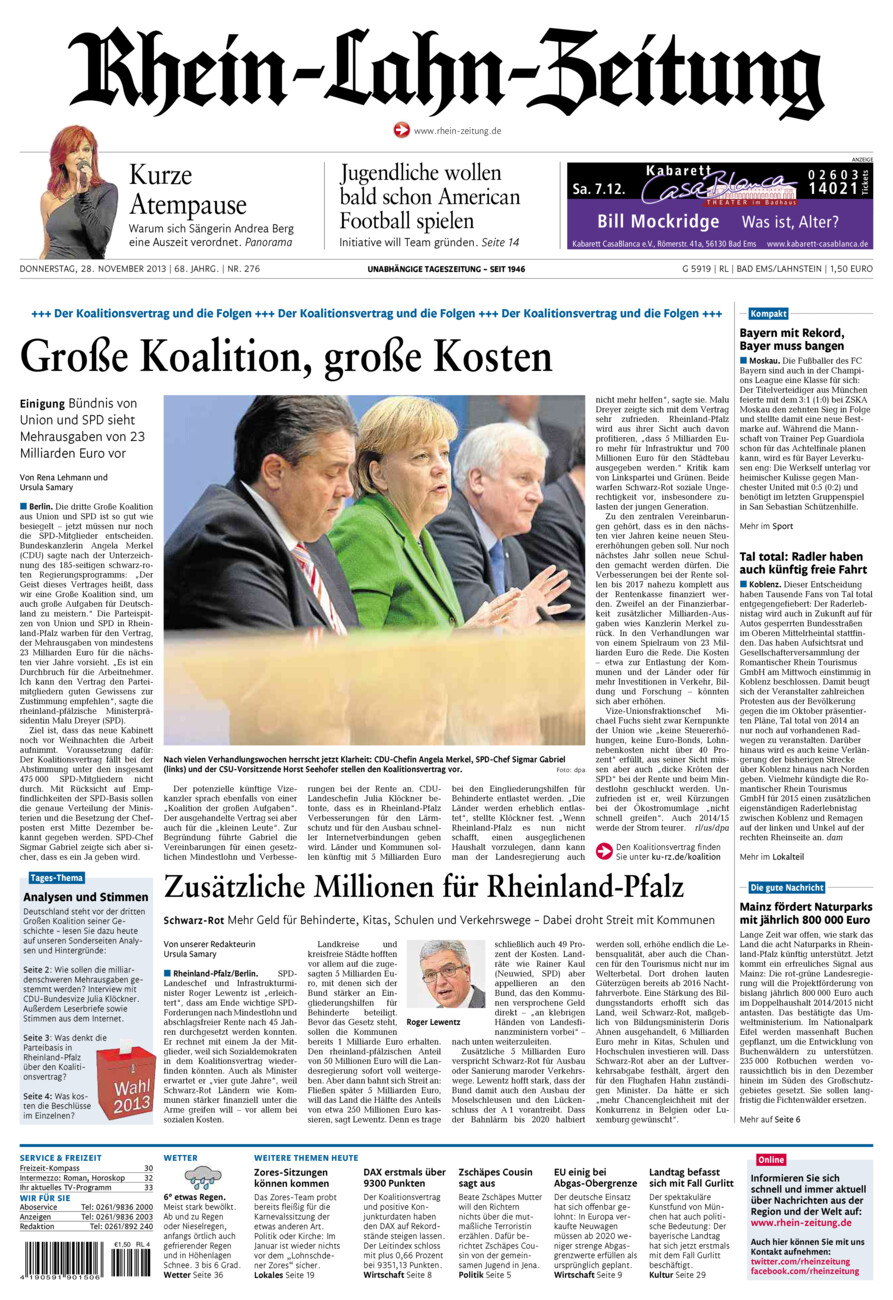 Rhein-Lahn-Zeitung vom Donnerstag, 28.11.2013