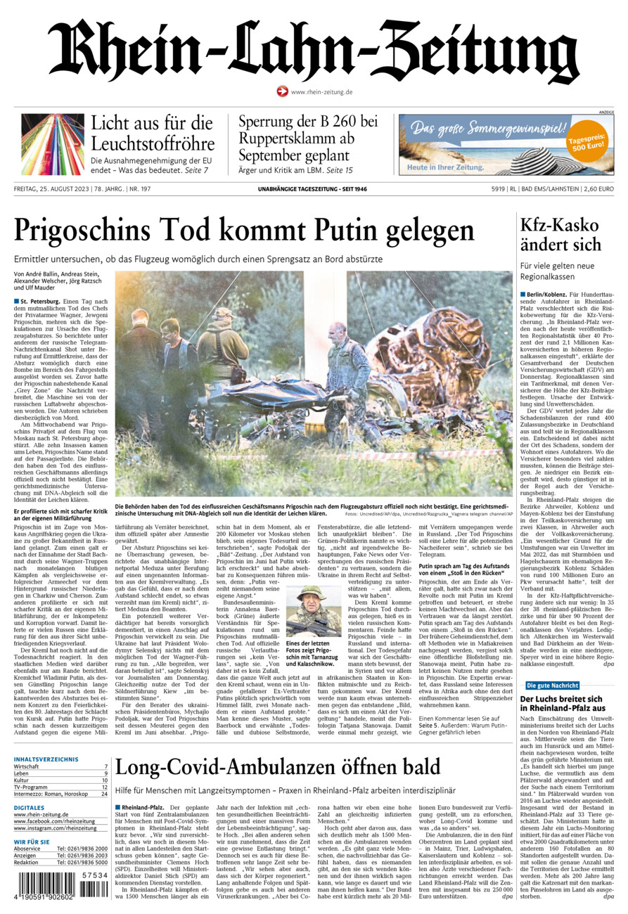 Rhein-Lahn-Zeitung vom Freitag, 25.08.2023