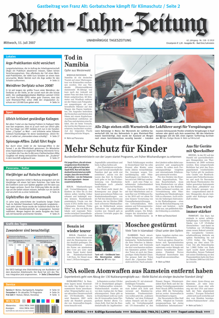 Rhein-Lahn-Zeitung vom Mittwoch, 11.07.2007