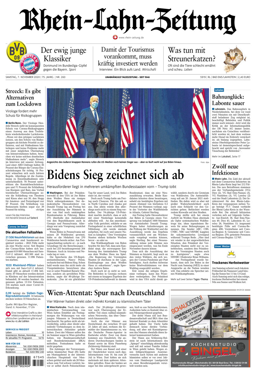 Rhein-Lahn-Zeitung vom Samstag, 07.11.2020