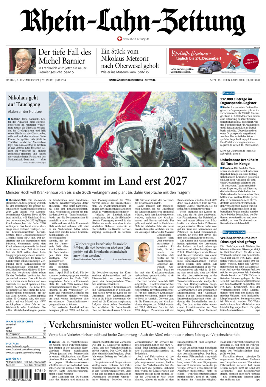 Rhein-Lahn-Zeitung vom Freitag, 06.12.2024