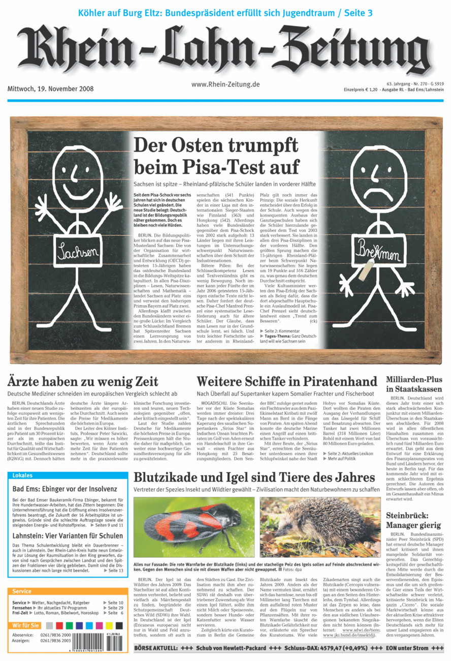Rhein-Lahn-Zeitung vom Mittwoch, 19.11.2008