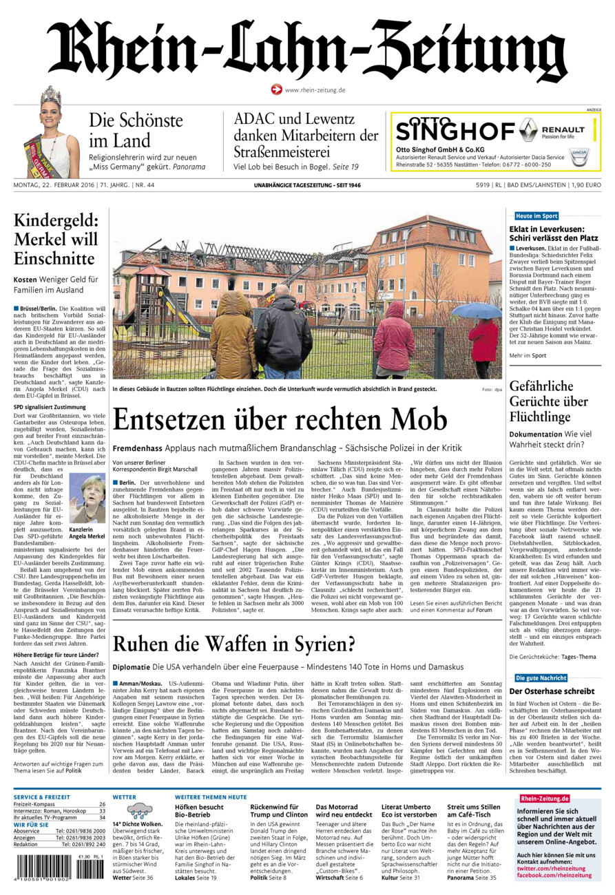 Rhein-Lahn-Zeitung vom Montag, 22.02.2016