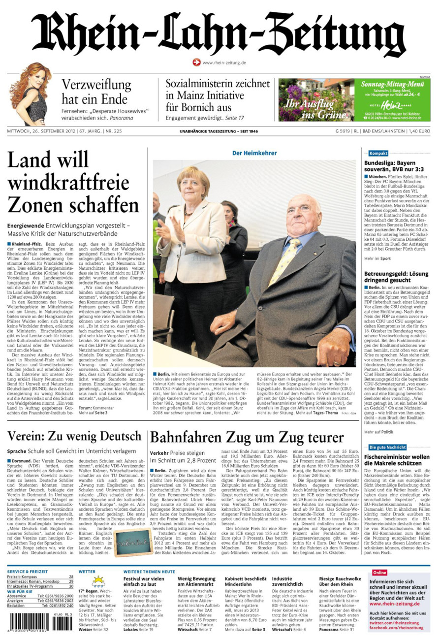 Rhein-Lahn-Zeitung vom Mittwoch, 26.09.2012