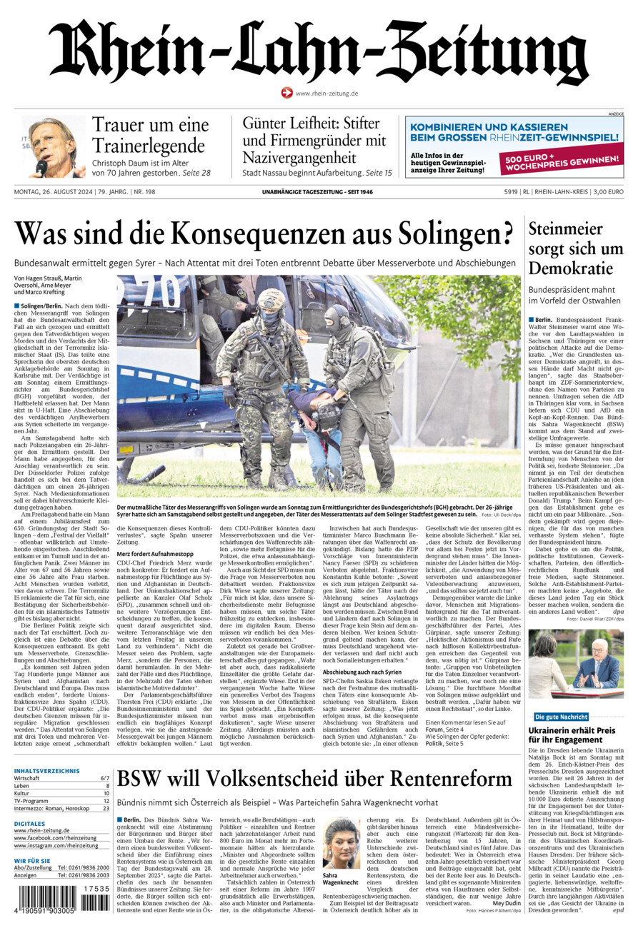 Rhein-Lahn-Zeitung vom Montag, 26.08.2024