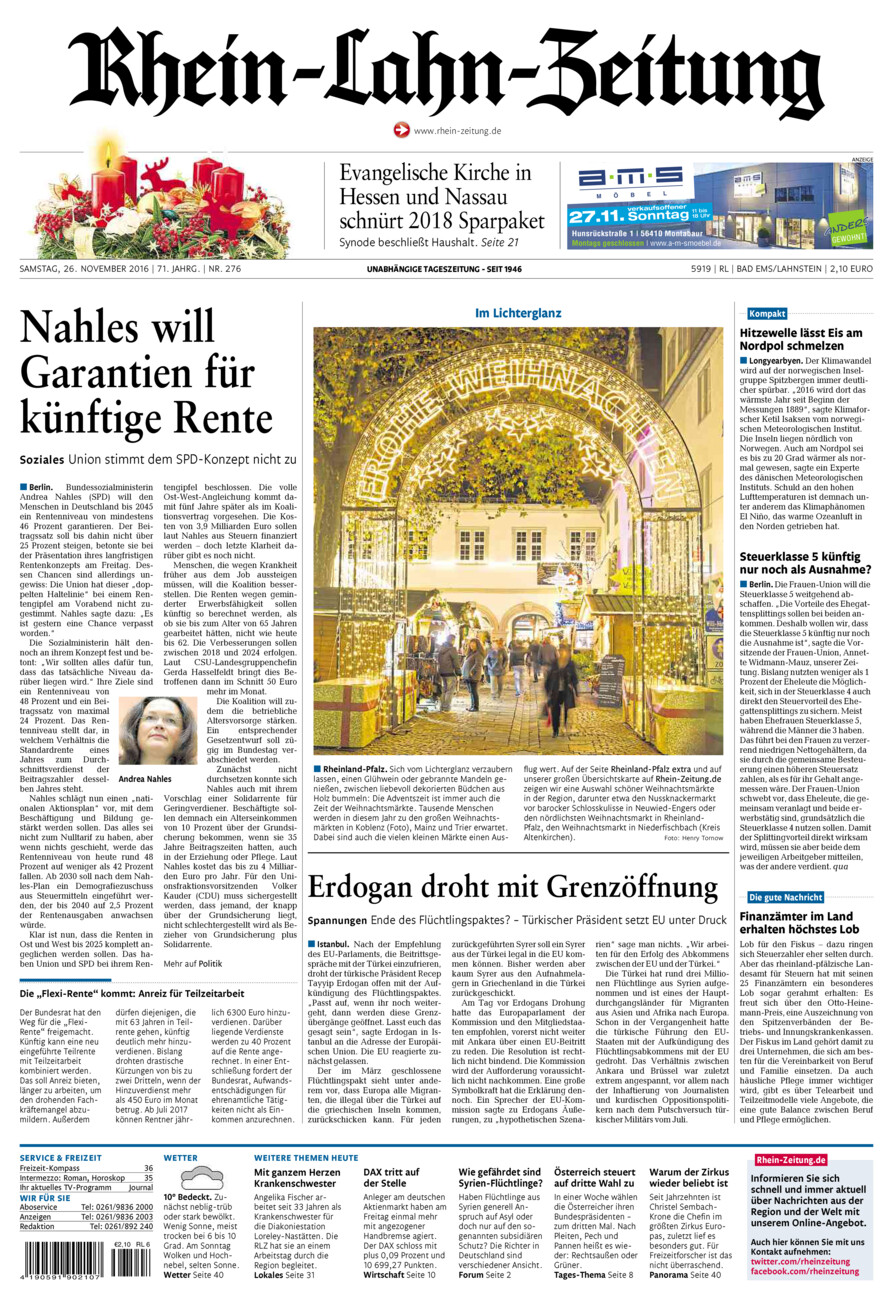 Rhein-Lahn-Zeitung vom Samstag, 26.11.2016