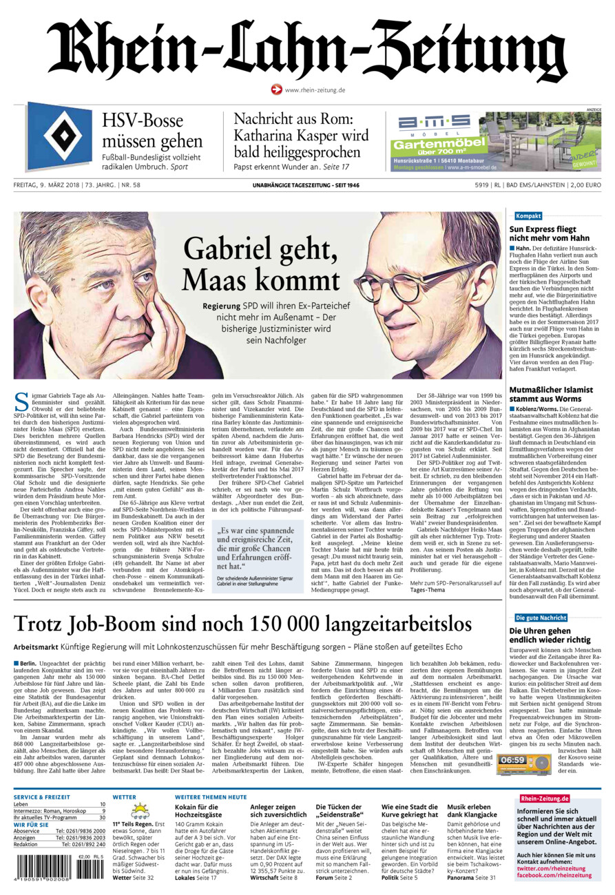 Rhein-Lahn-Zeitung vom Freitag, 09.03.2018