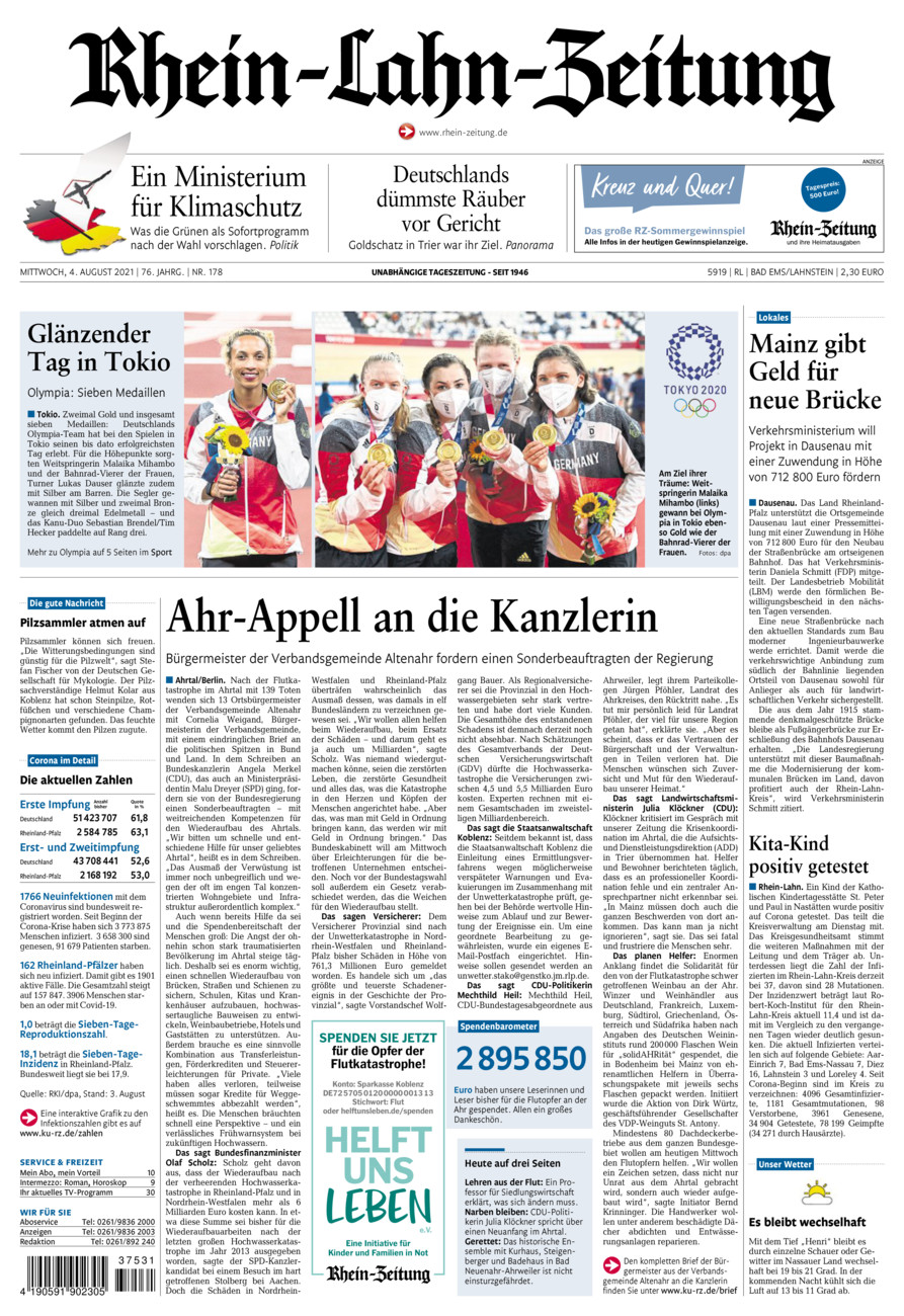 Rhein-Lahn-Zeitung vom Mittwoch, 04.08.2021