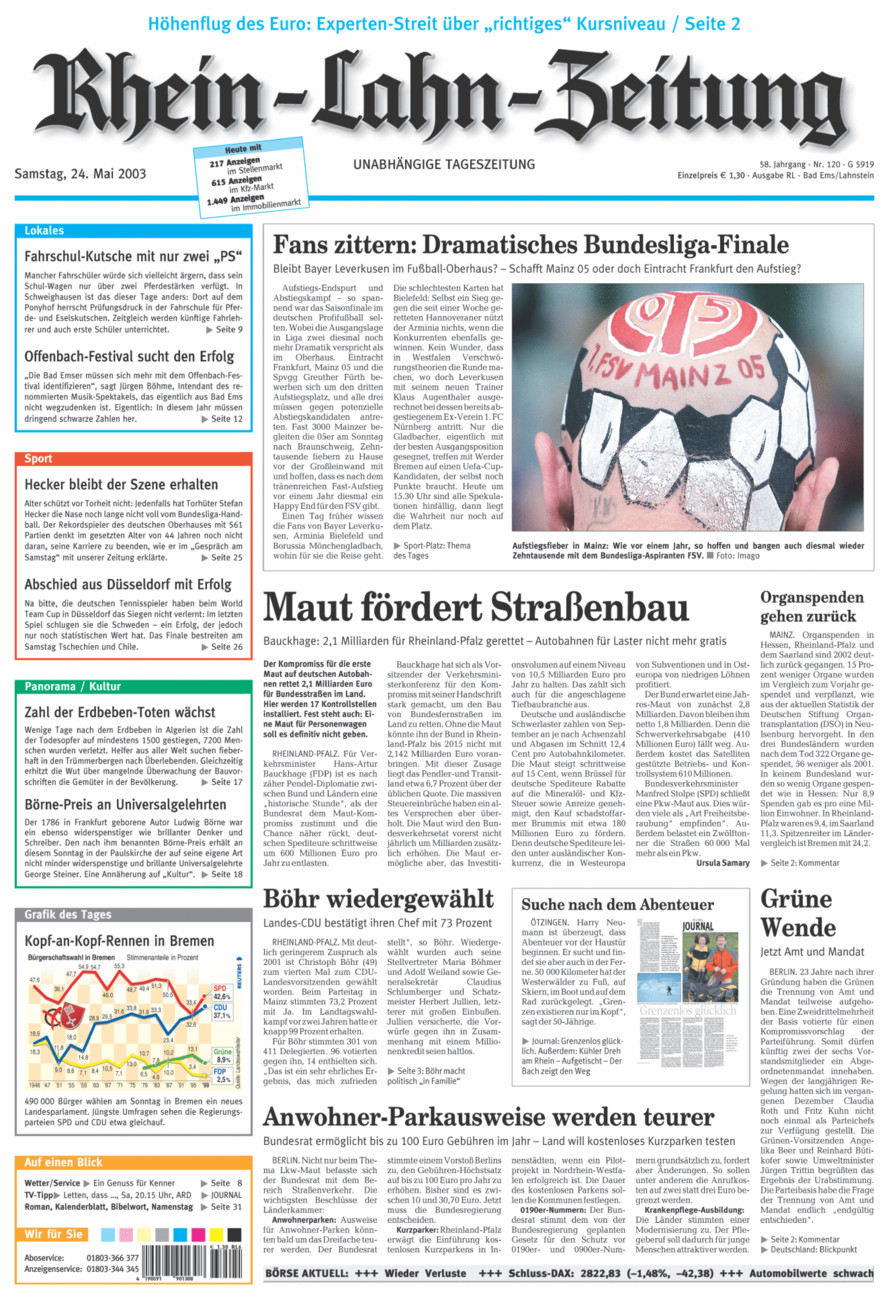 Rhein-Lahn-Zeitung vom Samstag, 24.05.2003