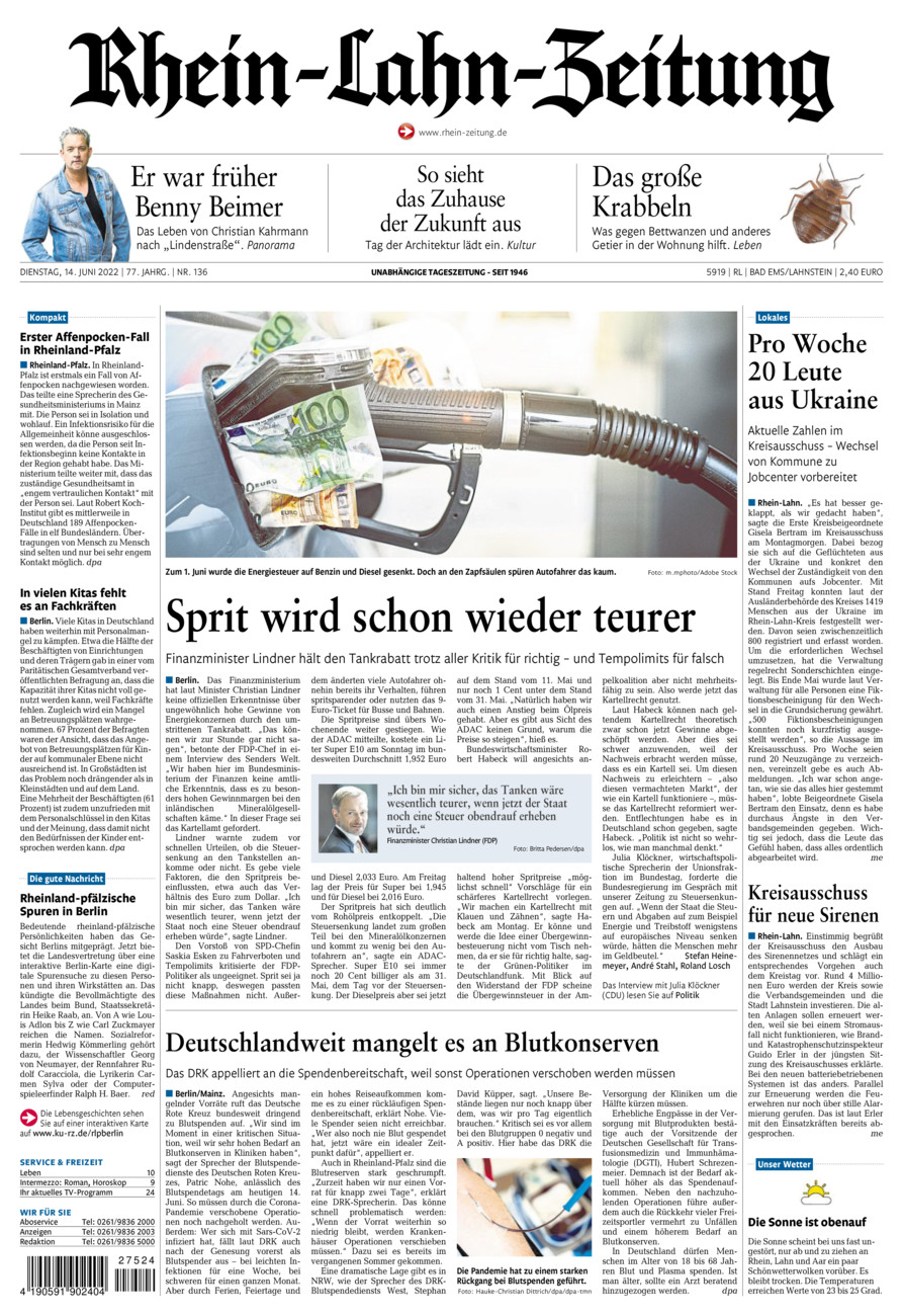 Rhein-Lahn-Zeitung vom Dienstag, 14.06.2022