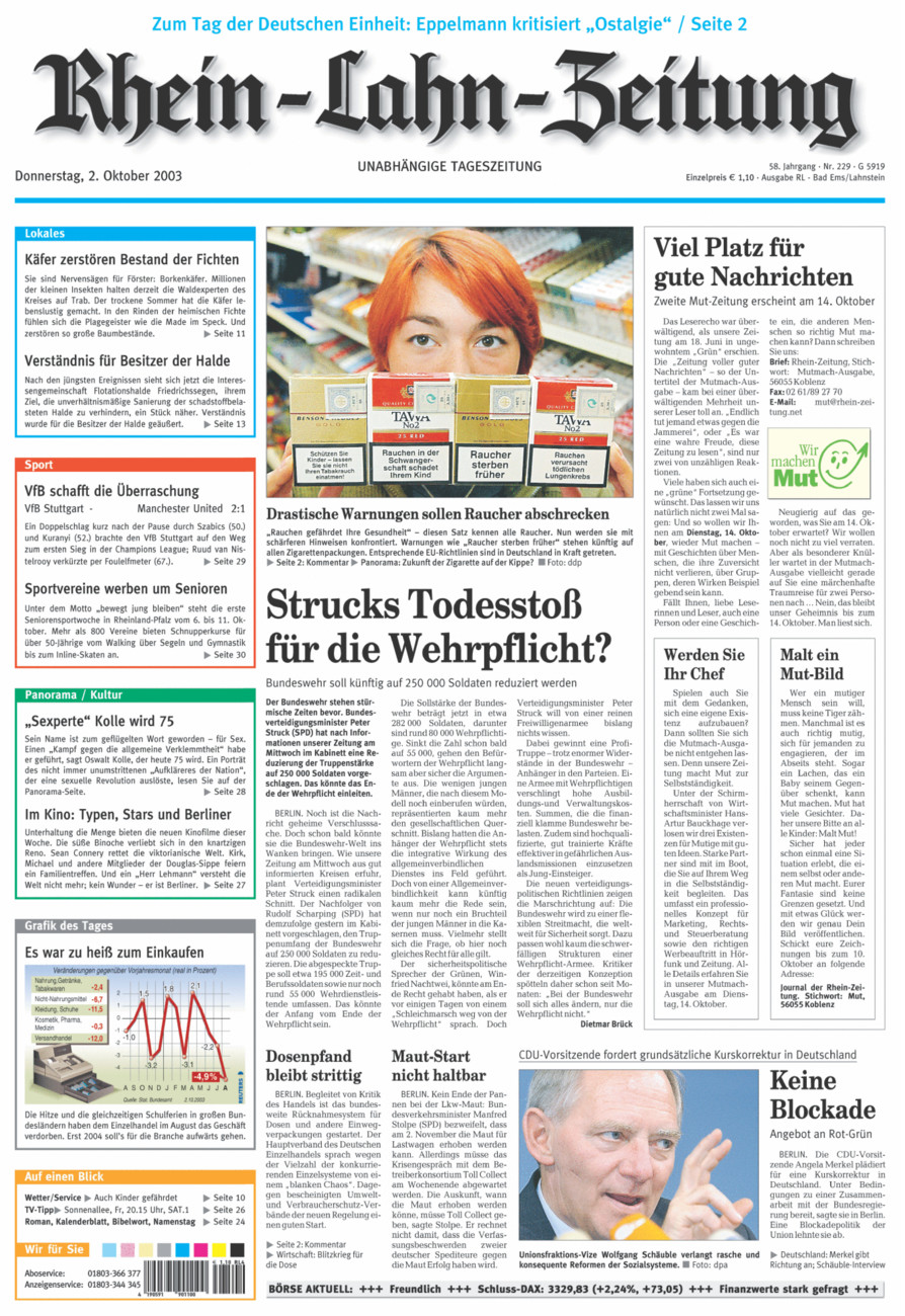 Rhein-Lahn-Zeitung vom Donnerstag, 02.10.2003