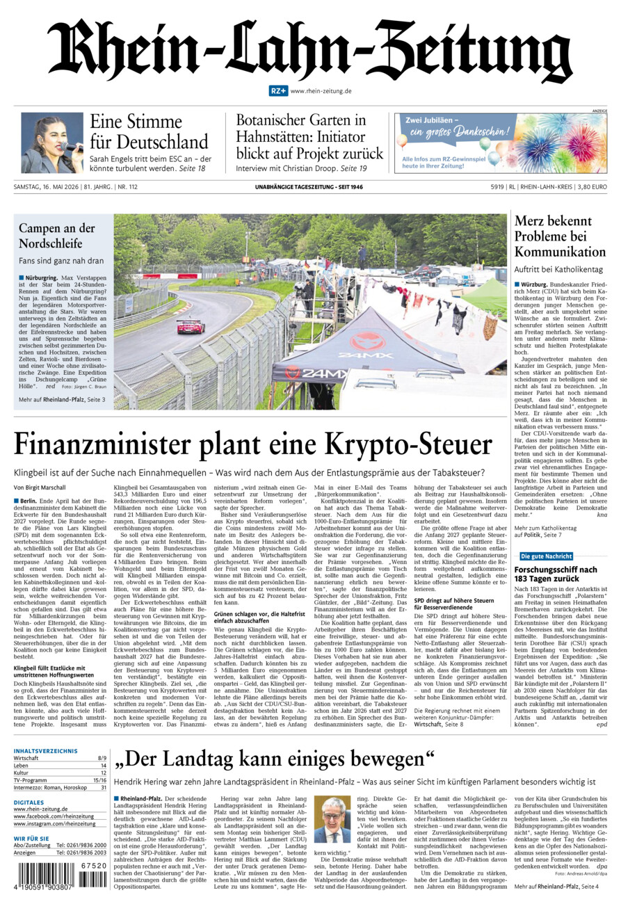 Rhein-Lahn-Zeitung vom Samstag, 16.05.2026
