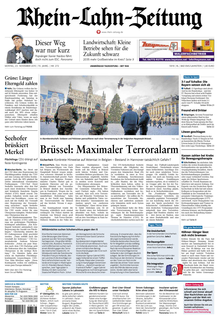 Rhein-Lahn-Zeitung vom Montag, 23.11.2015