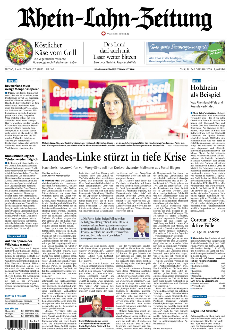 Rhein-Lahn-Zeitung vom Freitag, 05.08.2022