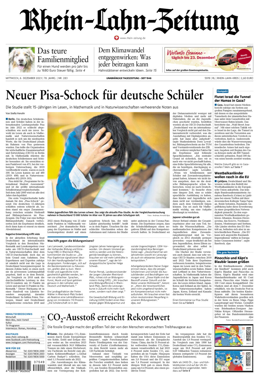 Rhein-Lahn-Zeitung vom Mittwoch, 06.12.2023