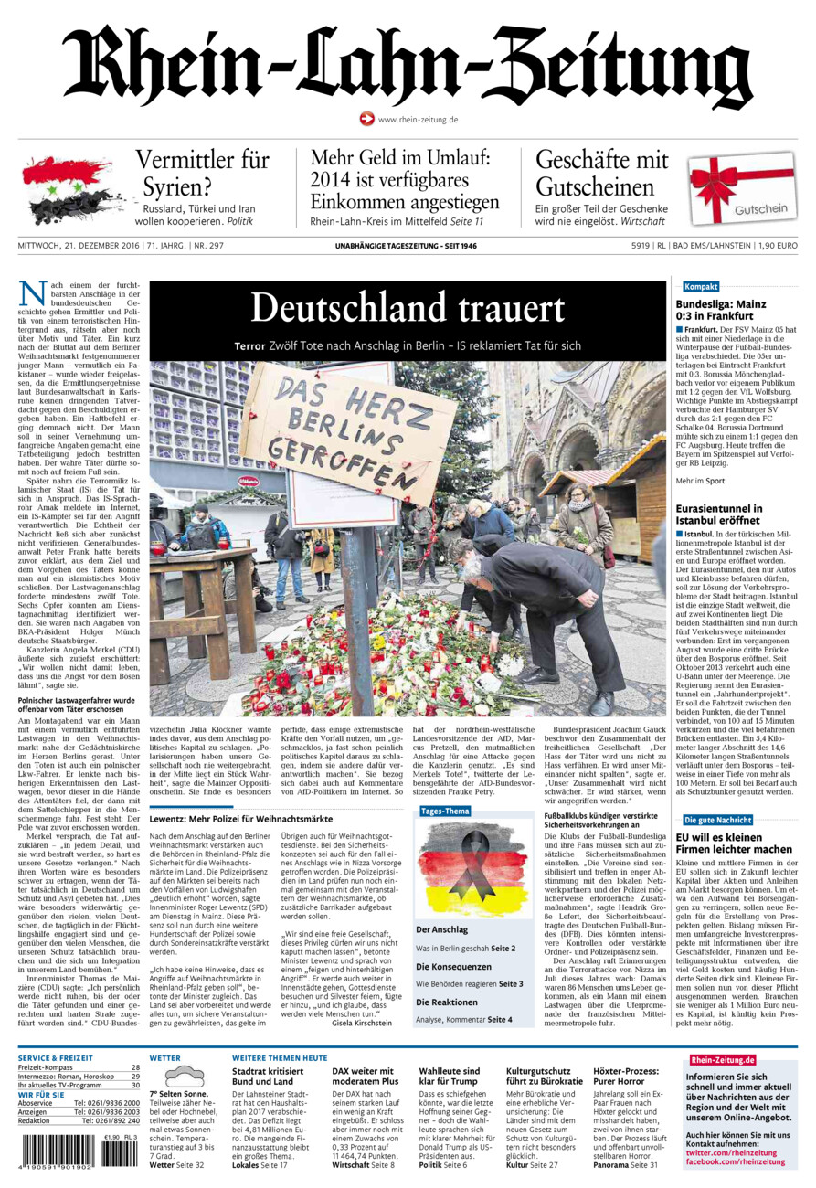 Rhein-Lahn-Zeitung vom Mittwoch, 21.12.2016