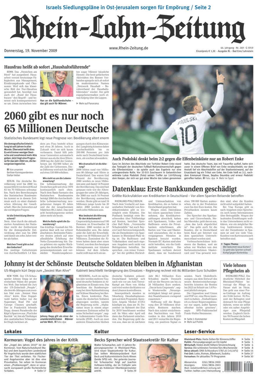 Rhein-Lahn-Zeitung vom Donnerstag, 19.11.2009