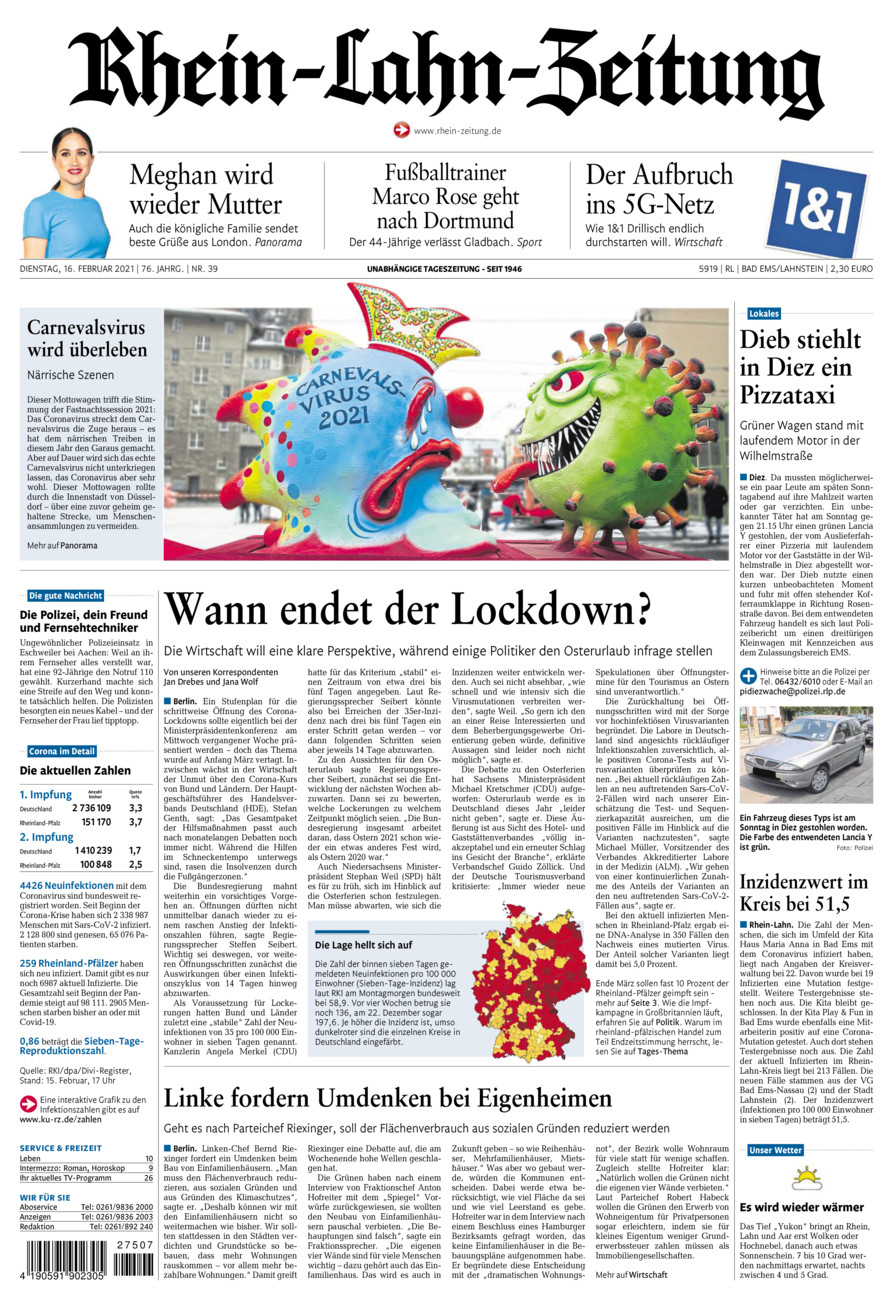 Rhein-Lahn-Zeitung vom Dienstag, 16.02.2021