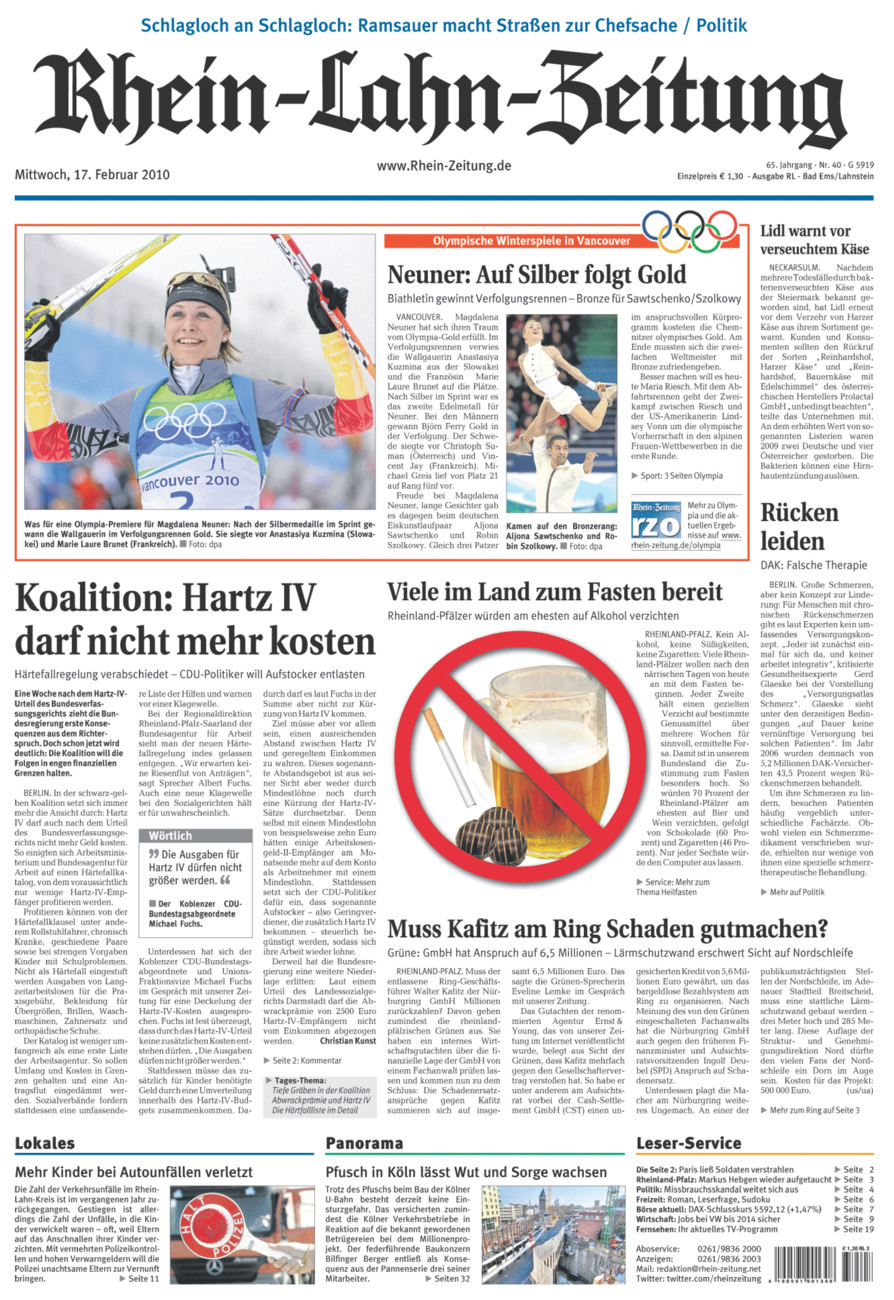 Rhein-Lahn-Zeitung vom Mittwoch, 17.02.2010