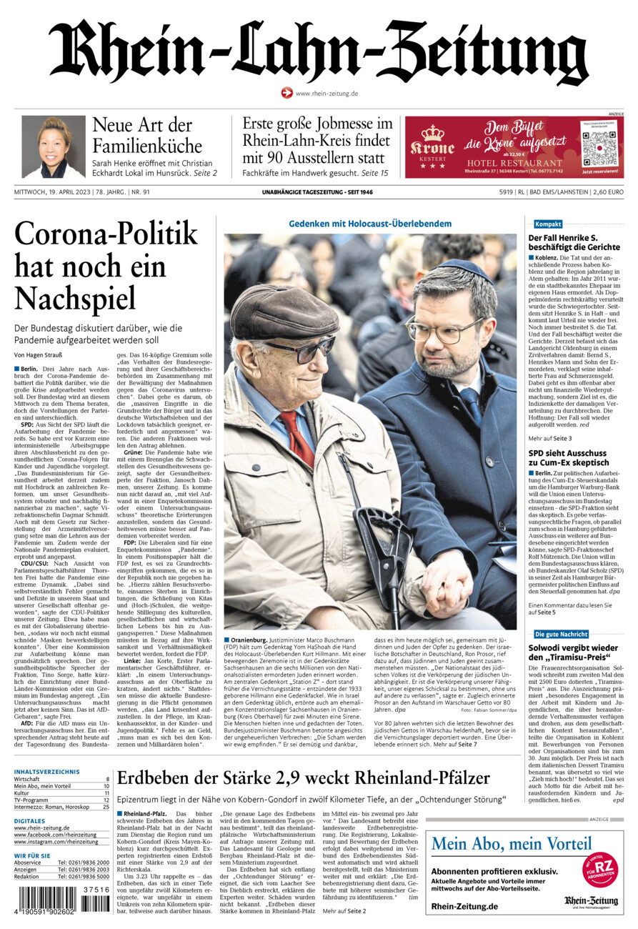Rhein-Lahn-Zeitung vom Mittwoch, 19.04.2023
