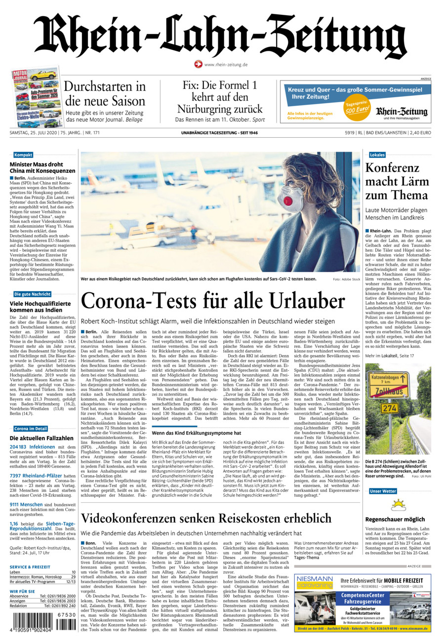 Rhein-Lahn-Zeitung vom Samstag, 25.07.2020