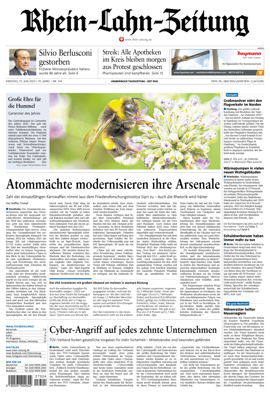 Rhein-Lahn-Zeitung vom Dienstag, 13.06.2023