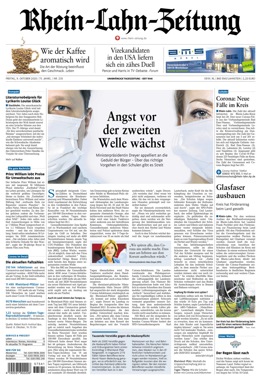 Rhein-Lahn-Zeitung vom Freitag, 09.10.2020