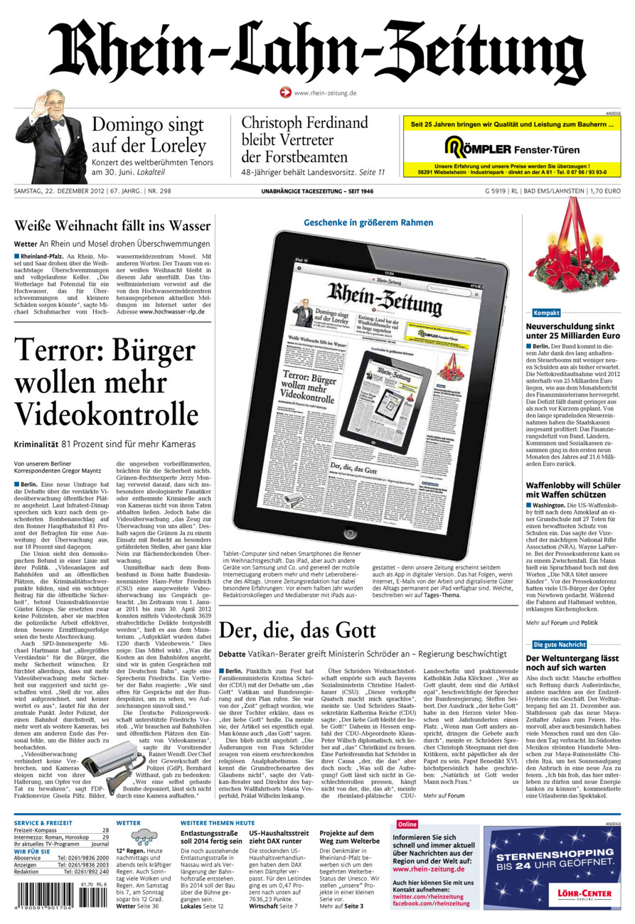 Rhein-Lahn-Zeitung vom Samstag, 22.12.2012