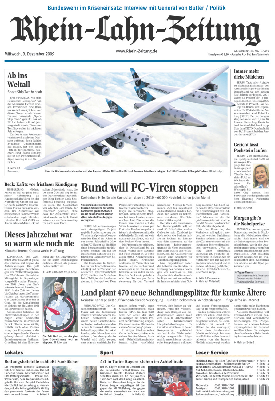 Rhein-Lahn-Zeitung vom Mittwoch, 09.12.2009