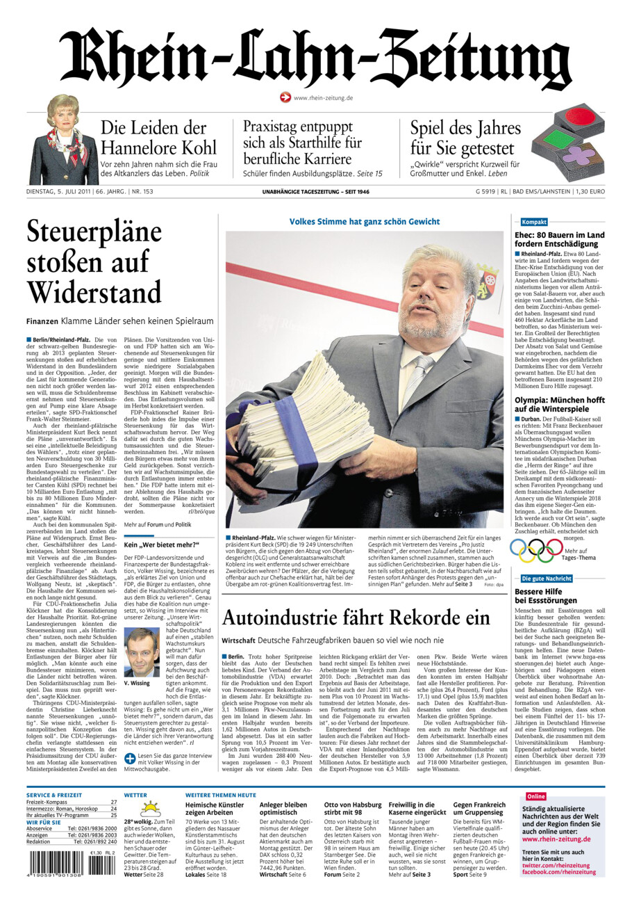 Rhein-Lahn-Zeitung vom Dienstag, 05.07.2011