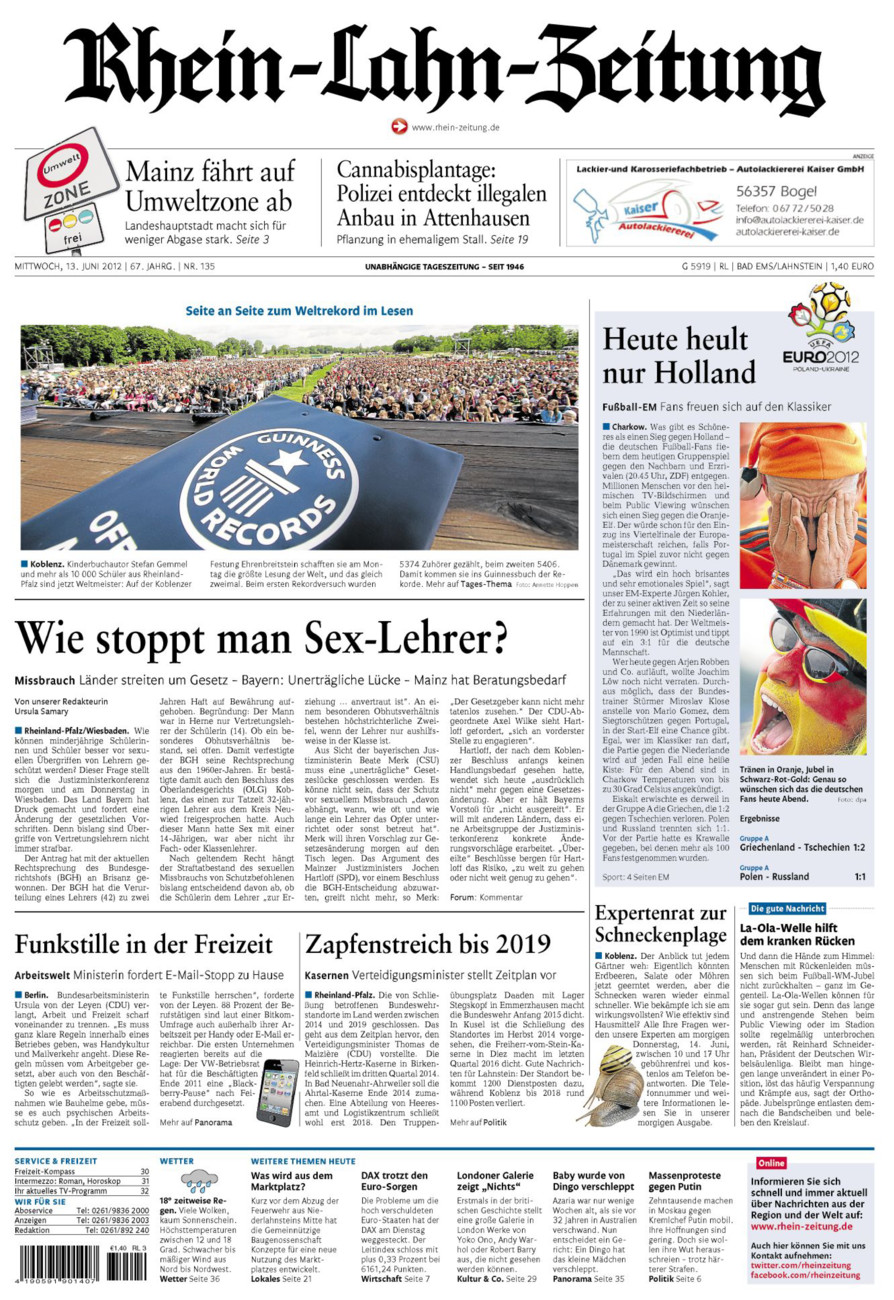 Rhein-Lahn-Zeitung vom Mittwoch, 13.06.2012