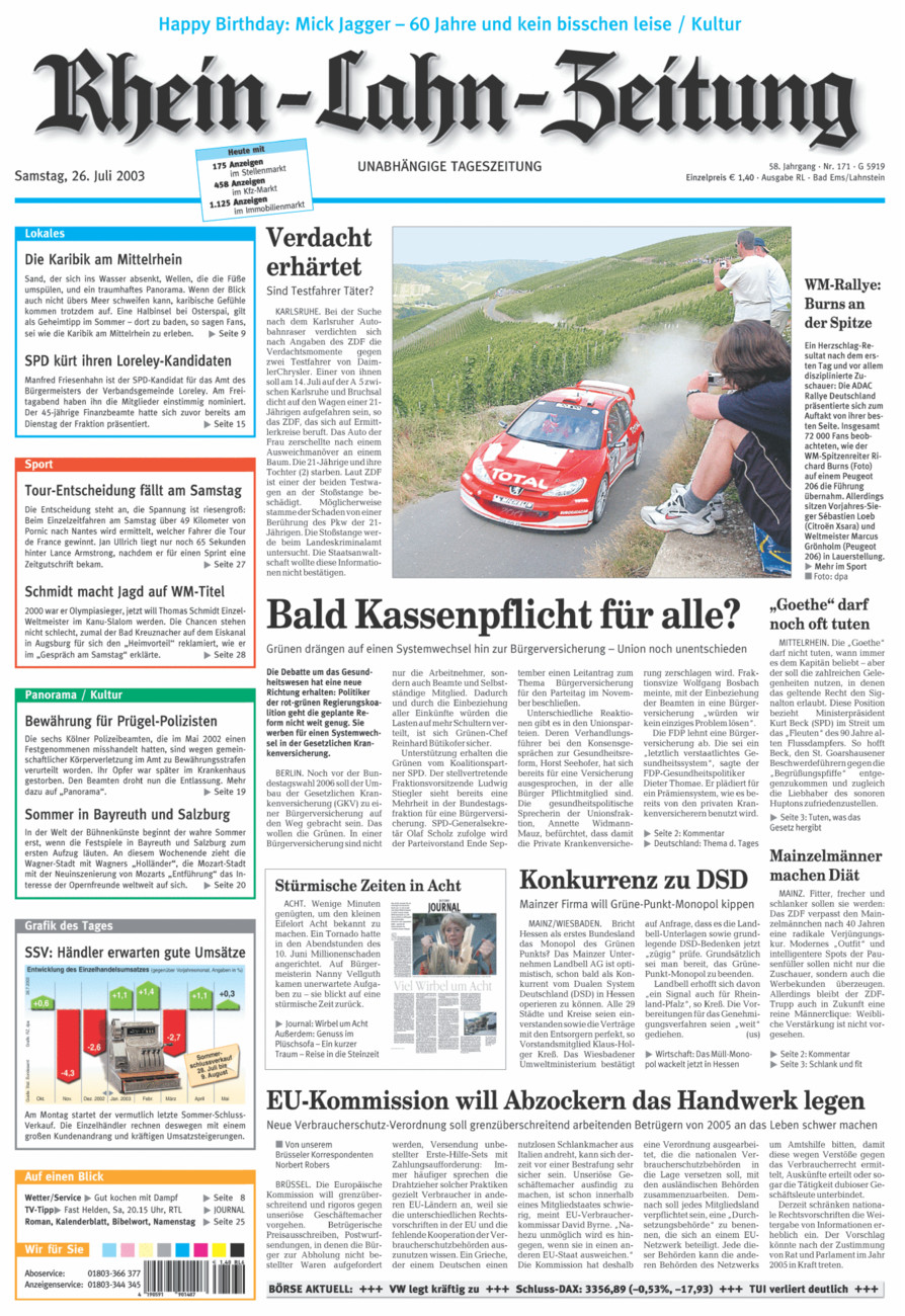 Rhein-Lahn-Zeitung vom Samstag, 26.07.2003