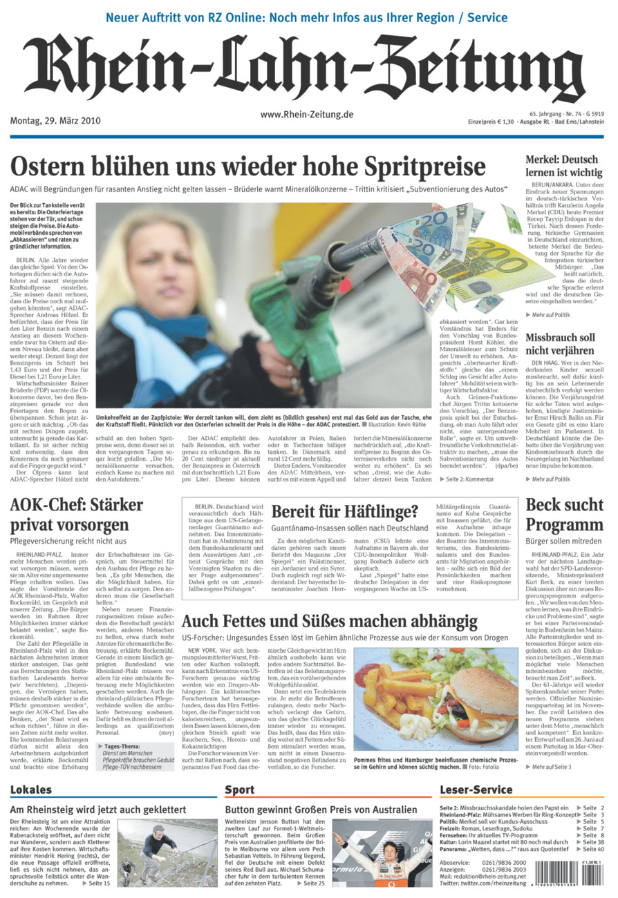 Rhein-Lahn-Zeitung vom Montag, 29.03.2010