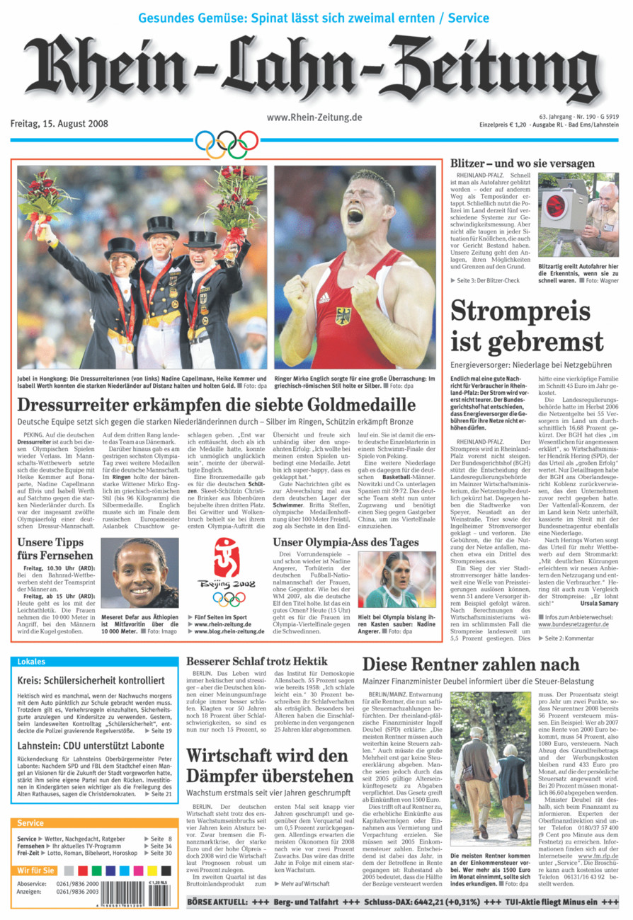 Rhein-Lahn-Zeitung vom Freitag, 15.08.2008