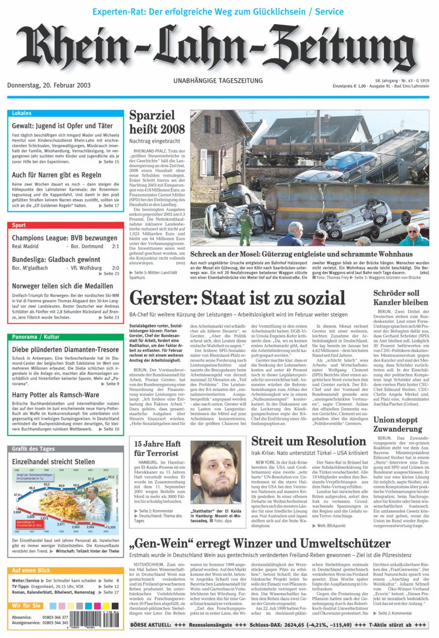 Rhein-Lahn-Zeitung vom Donnerstag, 20.02.2003