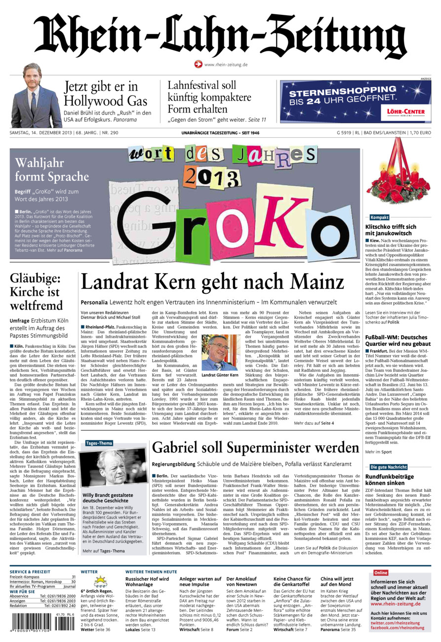 Rhein-Lahn-Zeitung vom Samstag, 14.12.2013