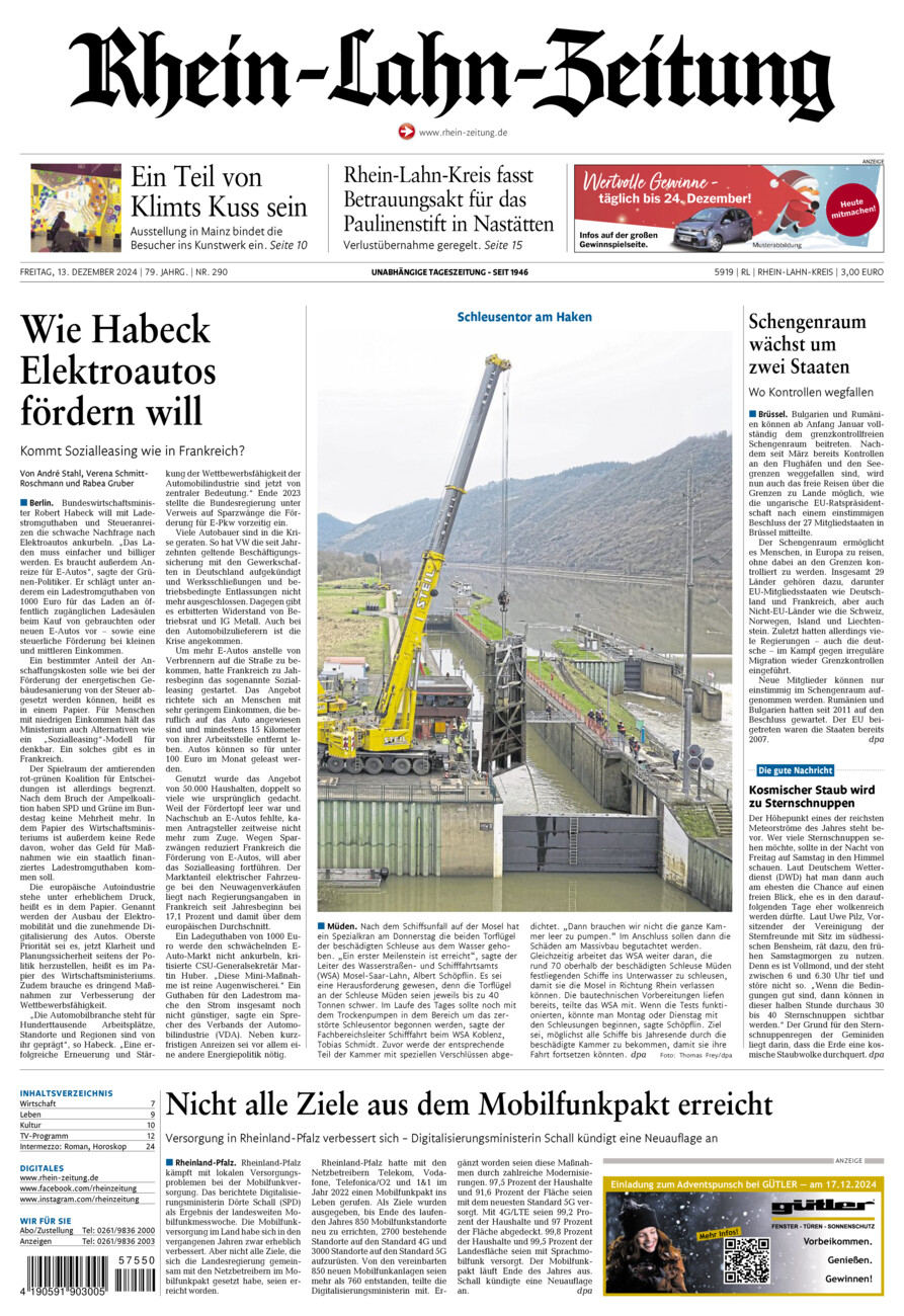 Rhein-Lahn-Zeitung vom Freitag, 13.12.2024