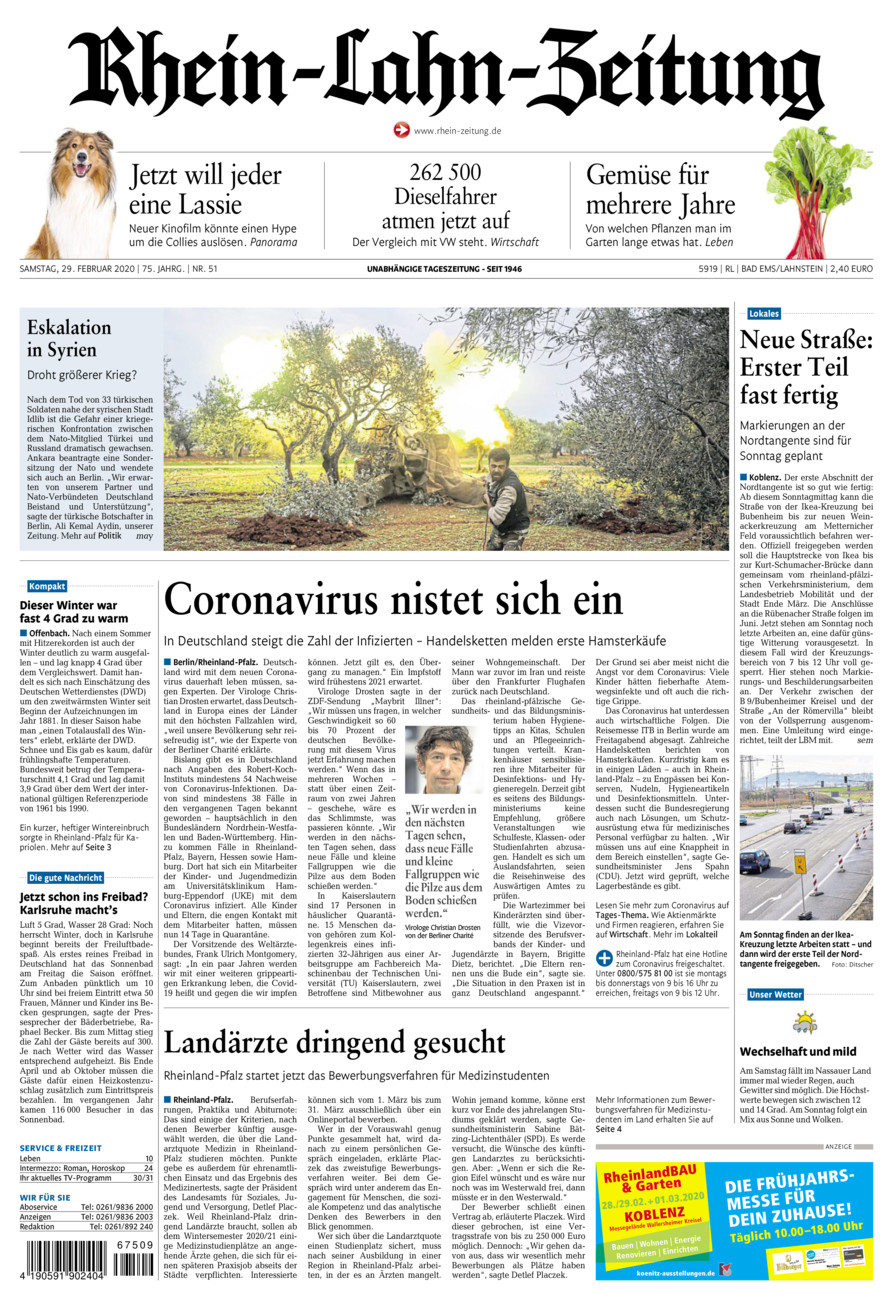 Rhein-Lahn-Zeitung vom Samstag, 29.02.2020