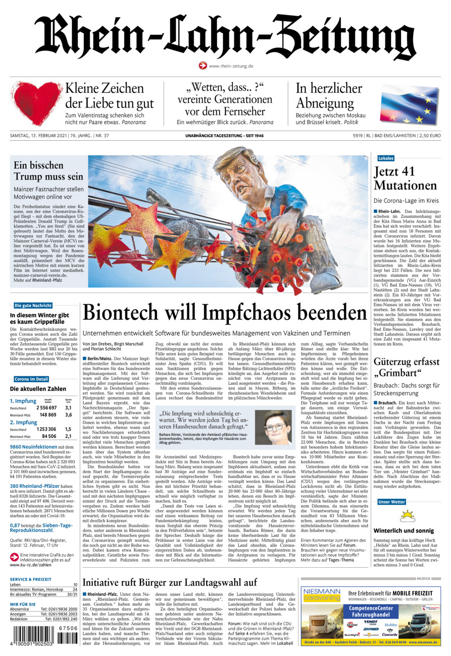 Rhein-Lahn-Zeitung vom Samstag, 13.02.2021