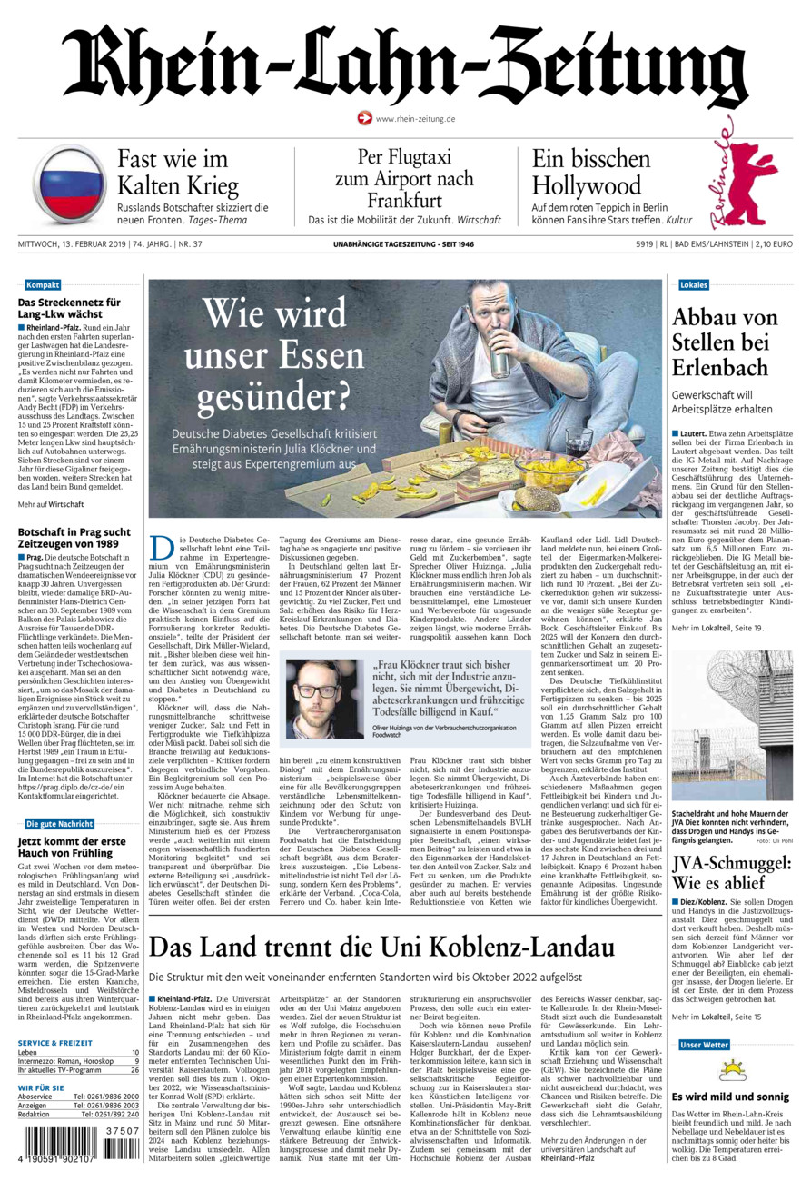 Rhein-Lahn-Zeitung vom Mittwoch, 13.02.2019