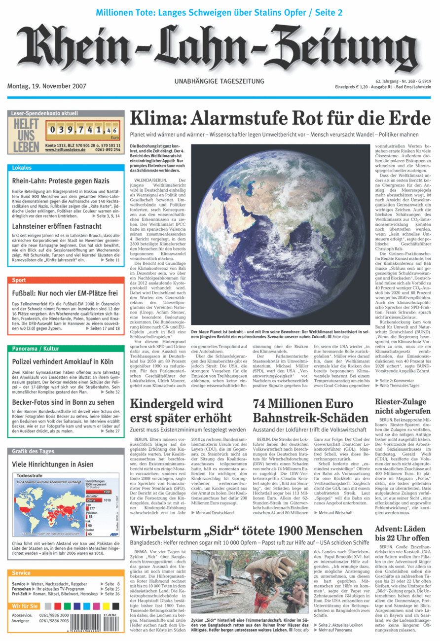 Rhein-Lahn-Zeitung vom Montag, 19.11.2007