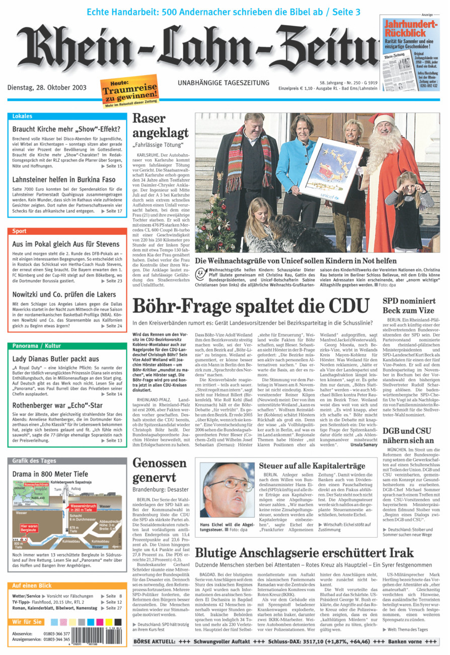 Rhein-Lahn-Zeitung vom Dienstag, 28.10.2003