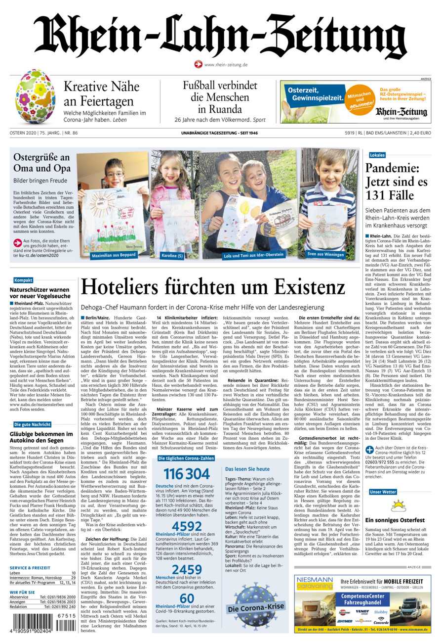 Rhein-Lahn-Zeitung vom Samstag, 11.04.2020