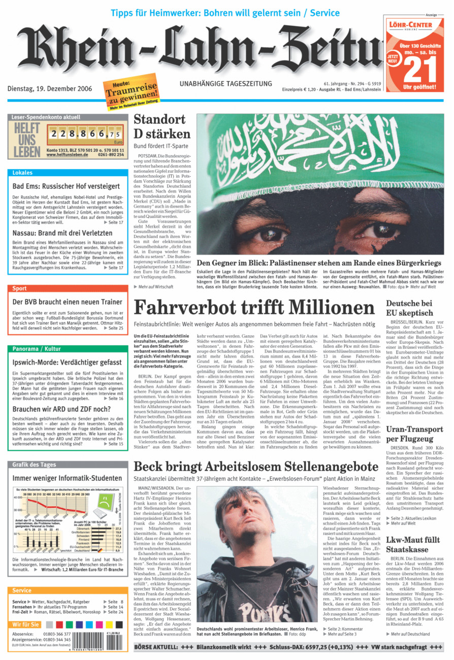 Rhein-Lahn-Zeitung vom Dienstag, 19.12.2006