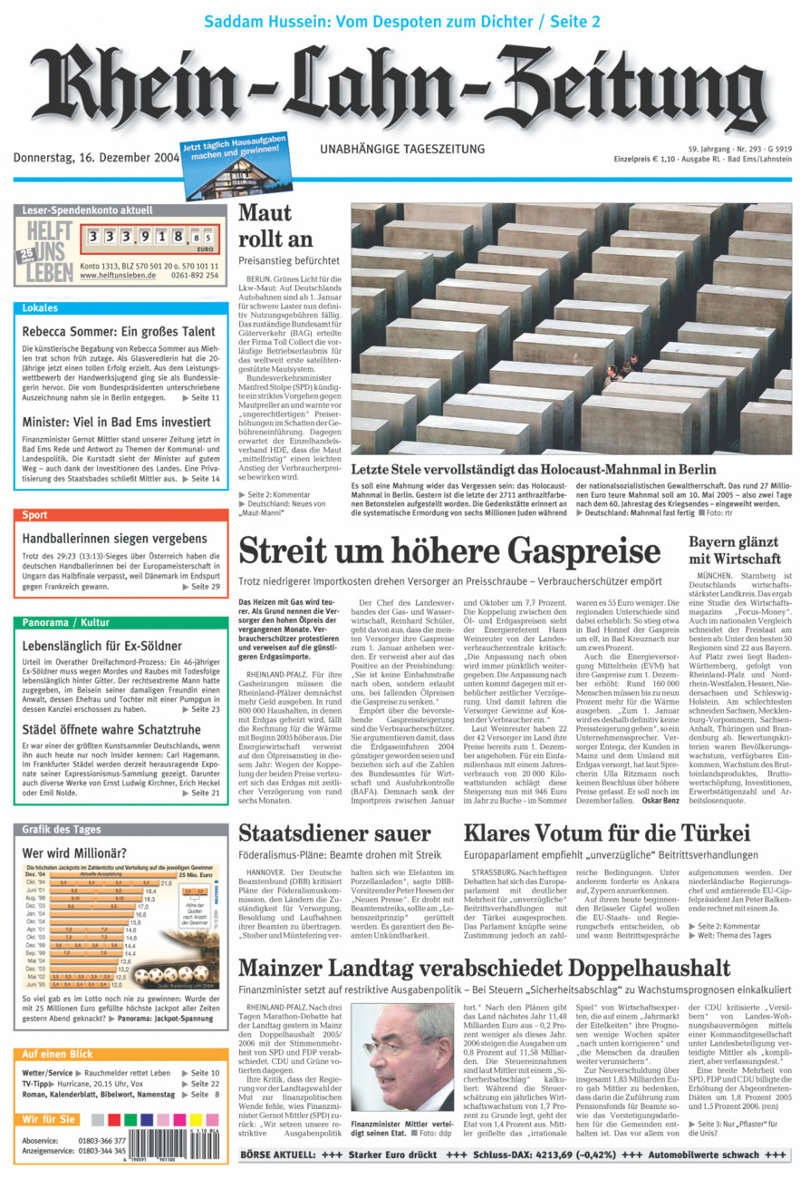 Rhein-Lahn-Zeitung vom Donnerstag, 16.12.2004