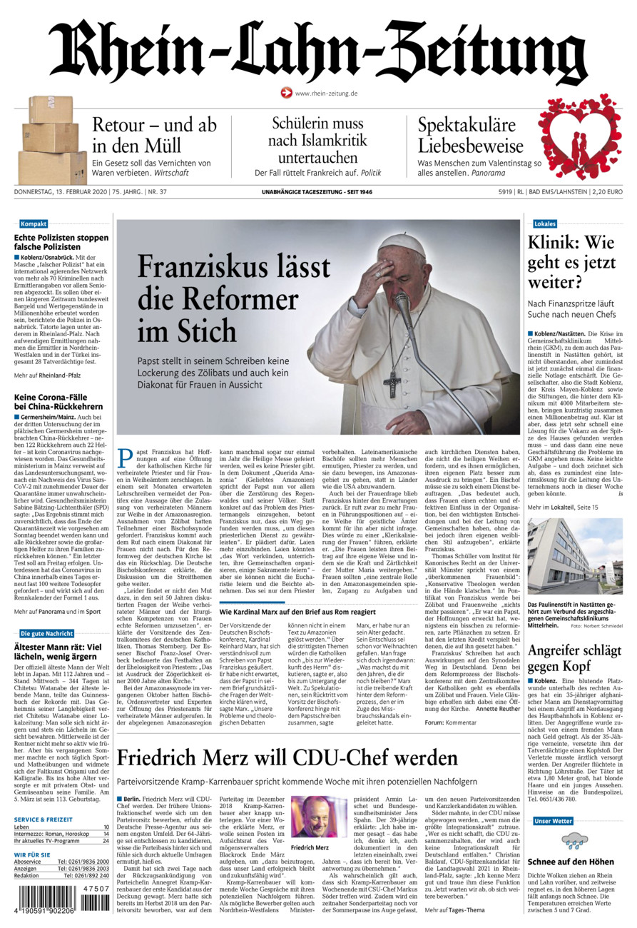 Rhein-Lahn-Zeitung vom Donnerstag, 13.02.2020